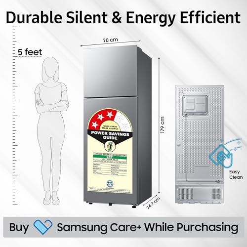 Image of Samsung 419 L, 3 Star, Convertible 5-in-1, Digital Inverter, Frost Free Double Door, WiFi Enabled Bespoke AI Refrigerator (RT45DG6A4DSLHL, Ez Clean Steel /Real Steel)