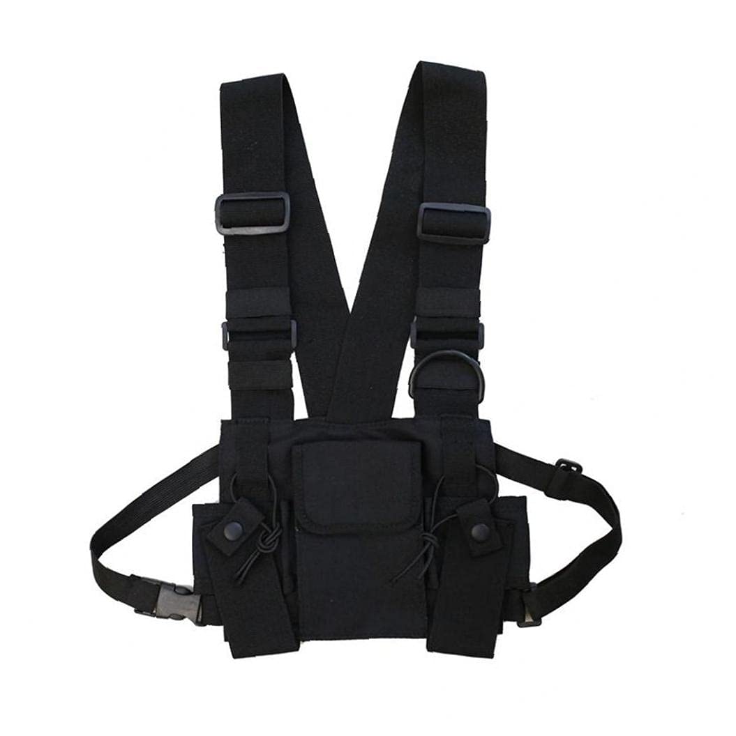 Onsinic Men's Black Multi-Pocket Chest Rig Bag Tool Vest For Wo Hip Hop Adjustable Chest Pack Chest Rig Bag Functional Harness For