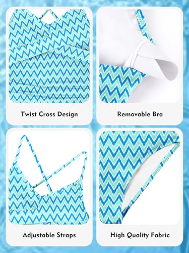 Image of Girls Swimsuit Tankini Criss Cross Ruched 2 Piece Bathing Suit Printed Girl Swimwear for Teens 9-16Y