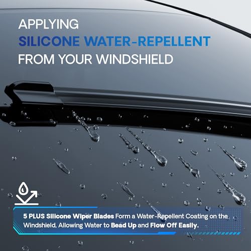 Image of 5 PLUS Premium Silicone Wiper Blades 15 inch+15 inch Front Windshield Wipers 2-PACK | All Weather Performance, Waterproof Rain Wiping, Streak-Free Visibility, Long Lasting Harsh Weather Design
