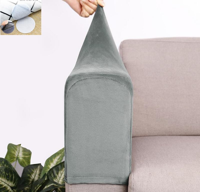 BADASS SHARKS 2Pcs Armrest Covers Universal Armchair Covers Non-Slip Sofa Armrest Protector Velvet Soft Warm Couch Arm Rest Covers Thickened (Light Grey)