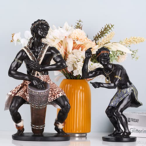 African Warrior Figurine Beat A Drum，Figurine Drum Player Statue Sculpture Resin African Sculpture And Statue Room Decor Resin Black African American Statue Retro Afrocentric Decor Statue,Room,Table #TOP3
