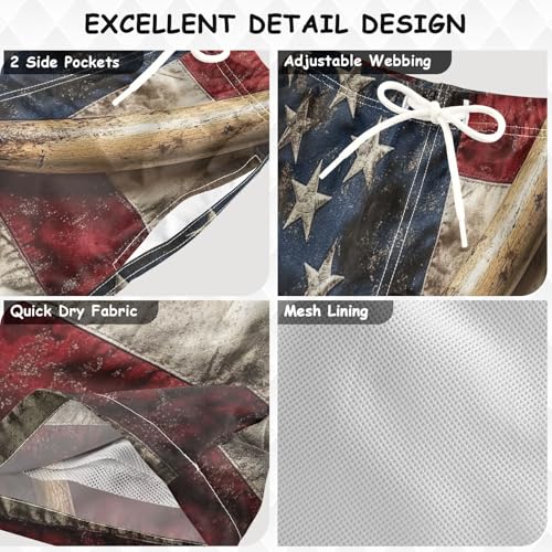 Boys Beach Board Shorts America Flag Baseball Retro Swim Trunk Teen Swimwear3