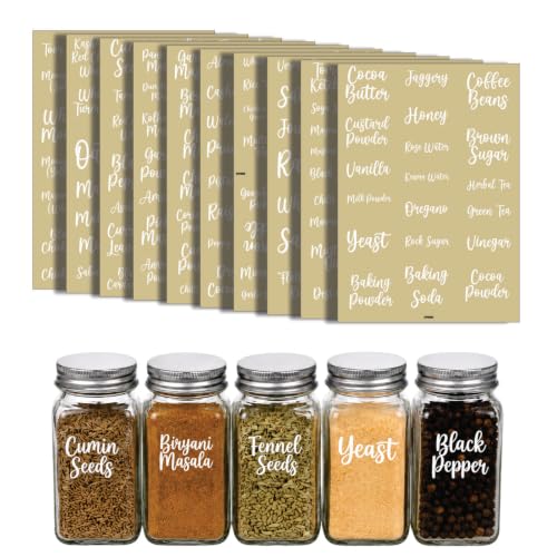 Image of CVANU 205pcs Spice Label Jar Sticker All Name in Stylish Font White Color On Clear Self-Adhesive Vinyl Ingredient Labels for Kitchen Containers, 205 Labels