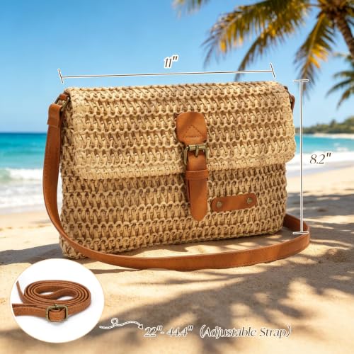 Image of Straw Bag Beach Purse Summer Purses for Women Vacation Handbags Woven Crossbody Bags Straw Shoulder Bag