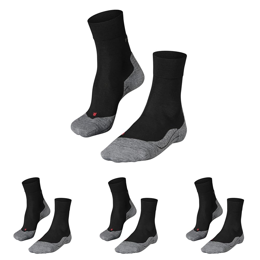 FALKE Herren Laufsocken RU4 Endurance Wool M So Wolle Funktionsmaterial antiblasen 1 Paar, Schwarz Black-Mix 3010, 46-48 (Packung mit 4)