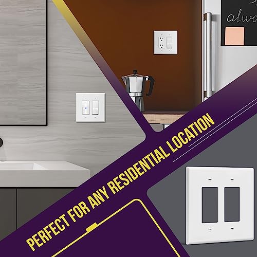 Image of ENERLITES 2-Gang White Oversize Decorator Switch Outlet Wall Plate Cover | 1 Pack, Size 5.5 inch x 5.5 inch, Fits light switch /outlet /receptacle, Gloss Finish, Unbreakable Polycarbonate, UL Listed