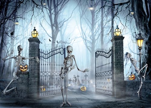 Halloween-Hintergrund 3x2,5 M – Gruselige Friedhofs-Deko Mit Skelett & Geist, Für Foto-Booth & Party