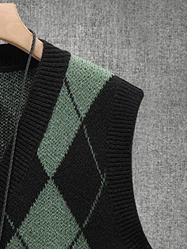 Gorglitter Men's Striped Cable Knit Sweater Vest Sleeveless V Neck Pullover Sweater Tops Black And Green X-Large #TOP3