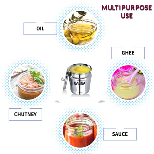 Image of Ghee Container With Spoon Oil Dispenser | Ghee Pot Steel, Ghie Dispenser | Salt Container With Spoon | Steel Oil Pot 300ml Silver Pack of 2 (Pack Of 1, 300ml)