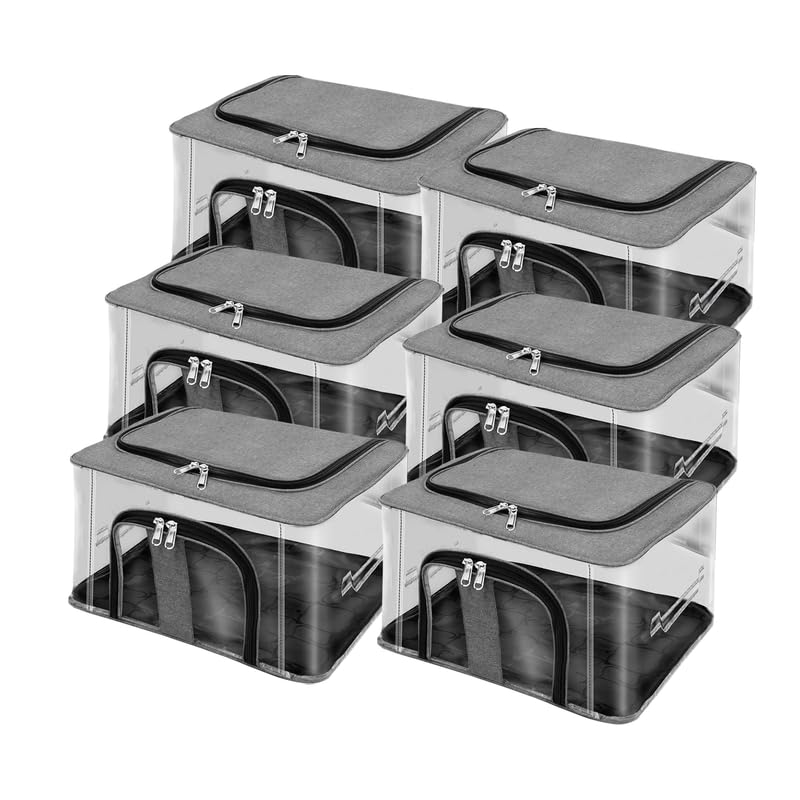 Image of Shibui Storage Bags With Cover And Double Zipper Closure For Clothing Protector Wardrobe Organiser.Grey(pack of 6)