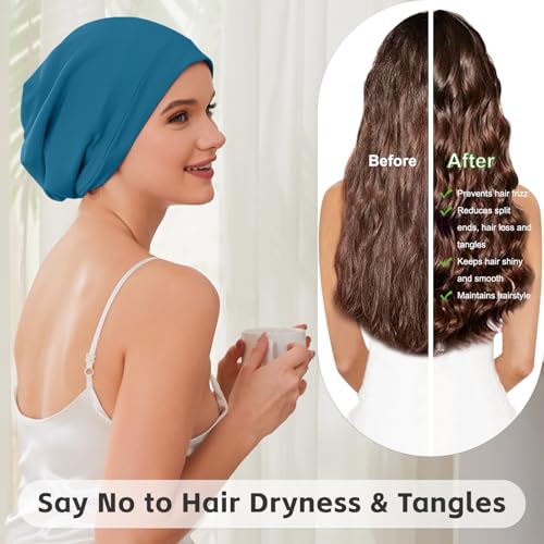 Image of ZHENSILK Silk Bonnet for Sleeping Women, Adjustable Silky Satin Lined Sleep Cap, Silk Hair Wrap Slouch Beanie Hat