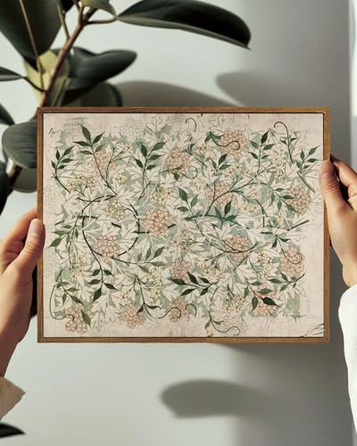 Image of KISSFOX Vintage Framed Wall Art Decor William Morris Botanical Pictures Wall Decor Rustic Boho Flower Canvas Art Prints Natural Farmhouse Mandala Paintings Artwork For Bedroom Living Room