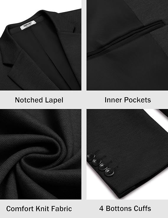 Image of COOFANDY Mens Sport Coats Casual Knit Blazer Two Button Suit Jacket | Modern Slim-fit Silhouette with Structured Shoulders,Stretch Comfort & Versatile Style for Weddings,Business or Daily Wear