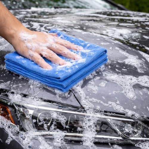Image of Pearl Weave Microfiber Cloth Blue 300 GSM | Pack of 3 |Car Detailing Towel for Ceramic Coating, Polish & Wax | Scratch-Free, Lint-Free, Ultra Soft Cleaning Cloth for Cars & Bikes (40x40 cm)