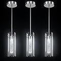 Esfos Pendant Ceiling Light Fixture, LED Kitchen Lighting Crystal Pendant Lights Kitchen Island, 1-Light Integrated Kitchen Hanging Light Fixture Modern Island Light with Bubble Glass Three Pack