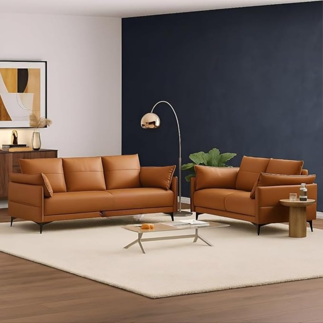 Modern Contemperory Leather Sofa Set Perfect for Living Room Bedroom Guests Home & Office (Brown, 3+2)-image-38