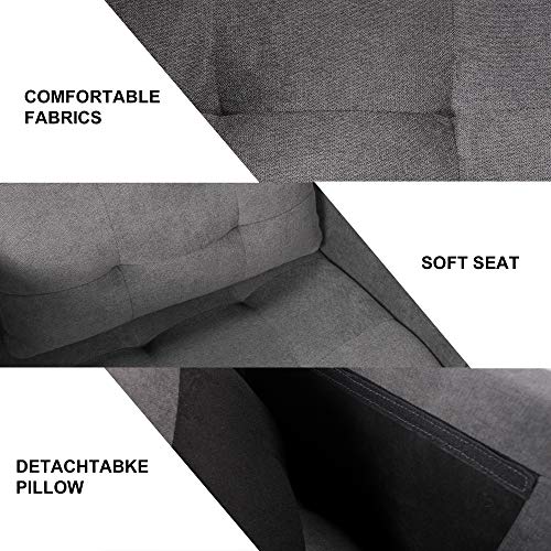 STHOUYN Mid Century Modern Upholstered Fabric Accent Chair with Arms Set of 2 Armchair Comfy Reading Chair for Living Room Studio Office Couch, Single Sofa Set Bedroom Grey - Image 6
