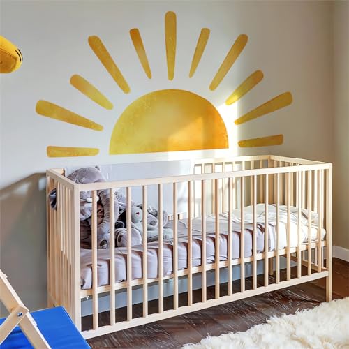 Image of 68.5 x 37.4 Inch Large Sun Wall Stickers, sacinora Yellow Sunshine DIY Wall Decals Sunrise Removable Vinyl Peel and Stick for Kids Baby Boy Girl Nursery Bedroom Playroom Art Home Decorations