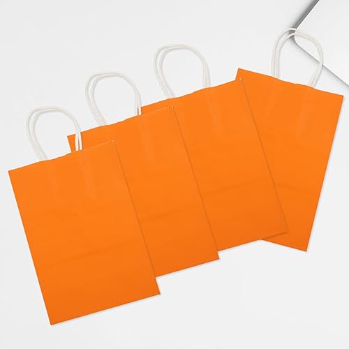 Miniatura 3 de YOUNTHYE 60 bolsas de regalo naranjas con asas de 6 x 3 x 8 pulgadas, pequeñas bolsas de regalo de papel a granel con asas, bolsas de regalo para