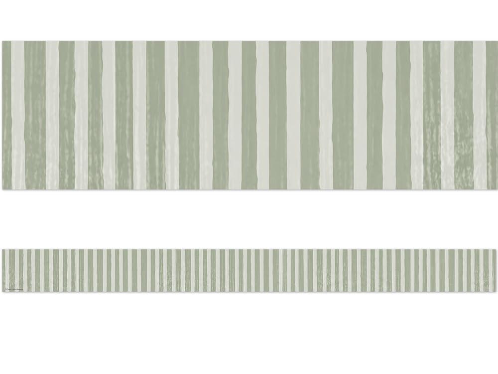 Teacher Created Resources Classroom Cottage Sage Green Stripes Straight Border Trim (TCR7179)