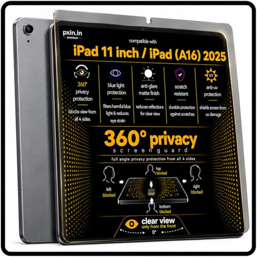 Image of Pxin Tablet Privacy Guard compatible with i Pad 11 inch /i Pad (A16) 2025 | Privacy screen protector | Anti Glare | Anti Spy Screen | Reduces blue light | 360 degree Privacy Screen | Eye Protection