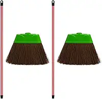 Kit 2 Vassouras de Piaçava 30cm Base Plástica Reforçada com Cabo Cerdas Naturais Firmes para Limpeza Pesada de Casa, Quintal, Calçada Garagem Durável, Eficiente Ideal para Uso Doméstico e Profissional