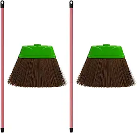 Kit 2 Vassouras de Piaçava 30cm Base Plástica Reforçada com Cabo Cerdas Naturais Firmes para Limpeza Pesada de Casa, Quintal, Calçada Garagem Durável, Eficiente Ideal para Uso Doméstico e Profissional