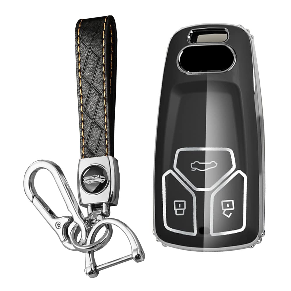 KUNIO Car Key Fob Cover fit for Audi A4 B9 S4 RS4 A3 A5 F5 S5 RS5 A6 A7 C8 A8 S8 2017-2022 Key Cover TPU Key Case Key Cover Key Case A Black