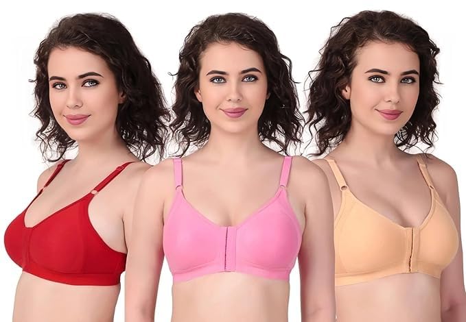 Cotton Front Open Bra for Women Daily Use | Full Coverage Regular Wear Comfortable Convenient with Back Support Suitable for Daily Use, Feeding Bra (Pack of 2) Multicolor-picture-19