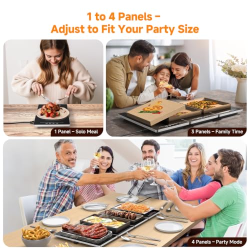 Image of FEPPO Electric Warming Tray, 4-in-1 Food Warmers for Parties Buffet with 10 Temp Settings and Timer, 33 inchx15 inch Glass Surface Warming Mat for Food, Modular Buffet Hot Plates for Catering and Gatherings