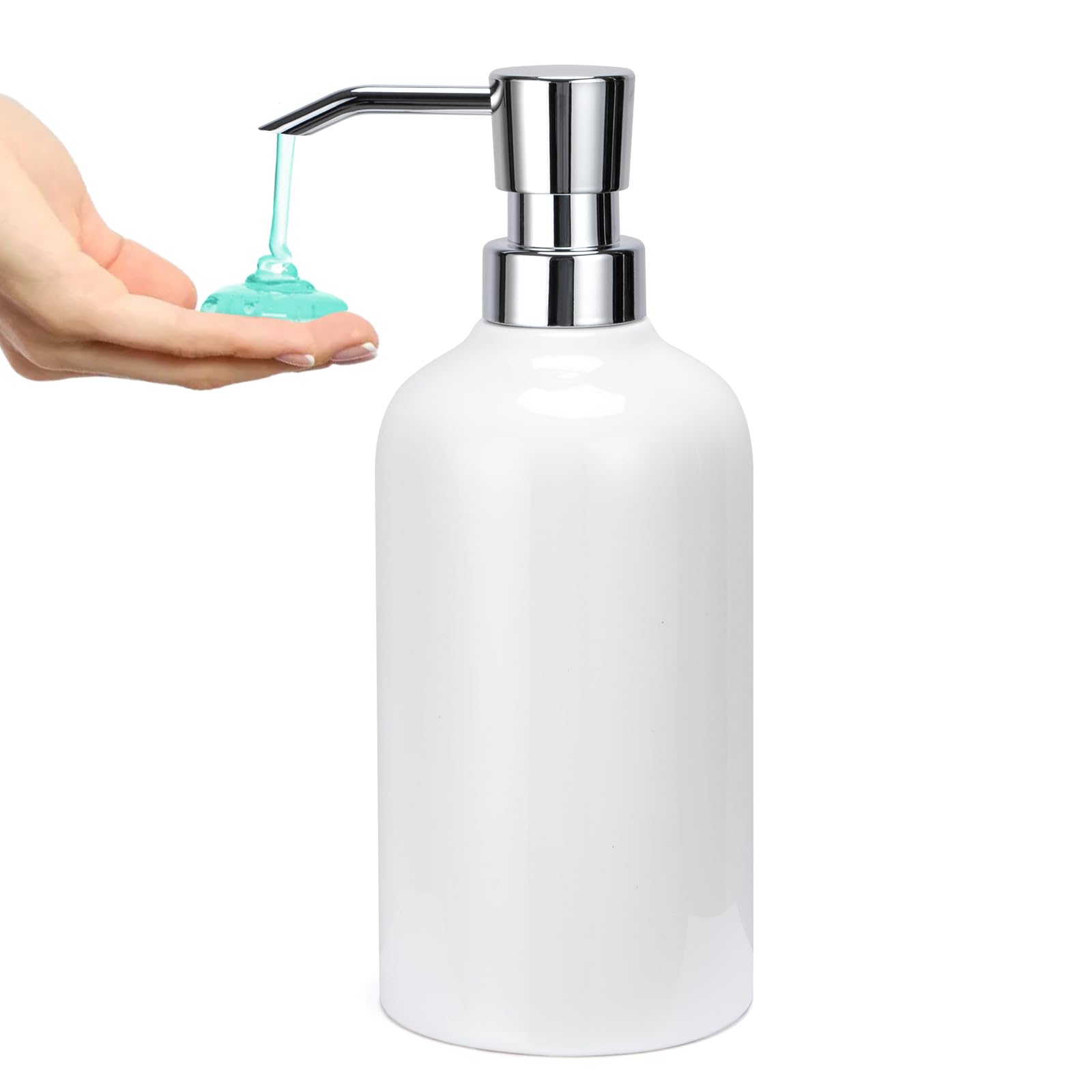 Ceramic White Soap Dispenser with Rust-Proof Plastic Pump Bathroom, 16.9oz Hand Soap Dispenser for Kitchen, Hotel