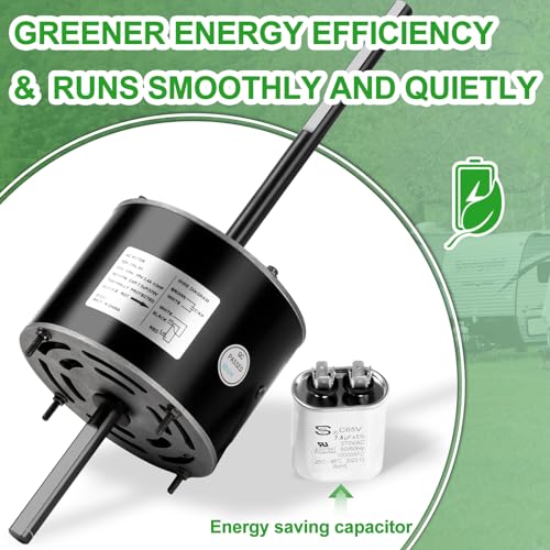 RV Air Conditioner Motor with Capacitor, Direct Replacement for Coleman Mach RV AC Fan Motor, Replaces Fasco D1092, 1/3 HP, 115 Volts, 1675 RPM, 5-Year Warranty