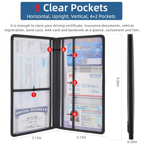 Image of Car Registration and Insurance Holder Glove Box Folder-Premium PU Leather Car Document Wallet Driver's License, Cards and Other Essentials (Reticulated black)