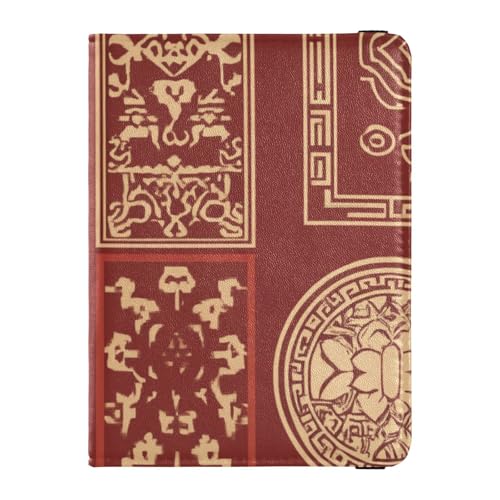 Elementi di Stile Cinese Elegante Rosso Cuoio decorativo porta passaporto per viaggio Vaccino Card Holder Cover Combo Carino Libro Passaporto Ultra Sottile di stile cinese elegante rosso 1