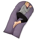 QUEEN ROSE Extra Long U Shaped Body Pillow, 65in Pregnancy Pillows for Sleeping, Full Body Support for Adults and Maternity Women, Cooling Sateen Cover, Purple and White