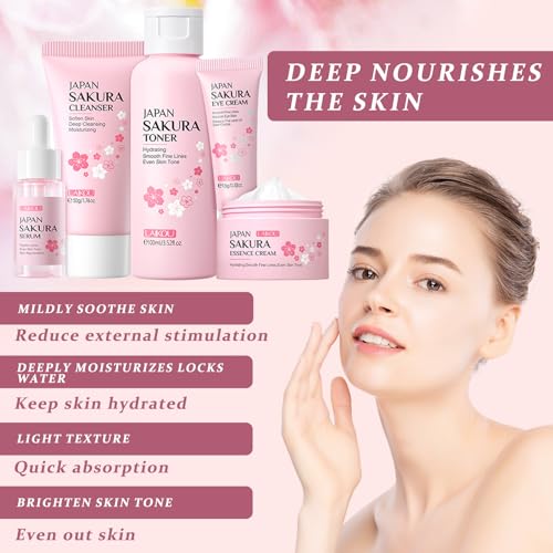 Sakura Ensemble De Soins De La Peau,Coffret Cadeau Femme Soins pour le Visage,Kit de Soins de Peau Hydratants,Coffret Cadeau pour Hydratation et Nettoyage de Peau,Convient à Tous Types de Peau(5-Set) – Image 6