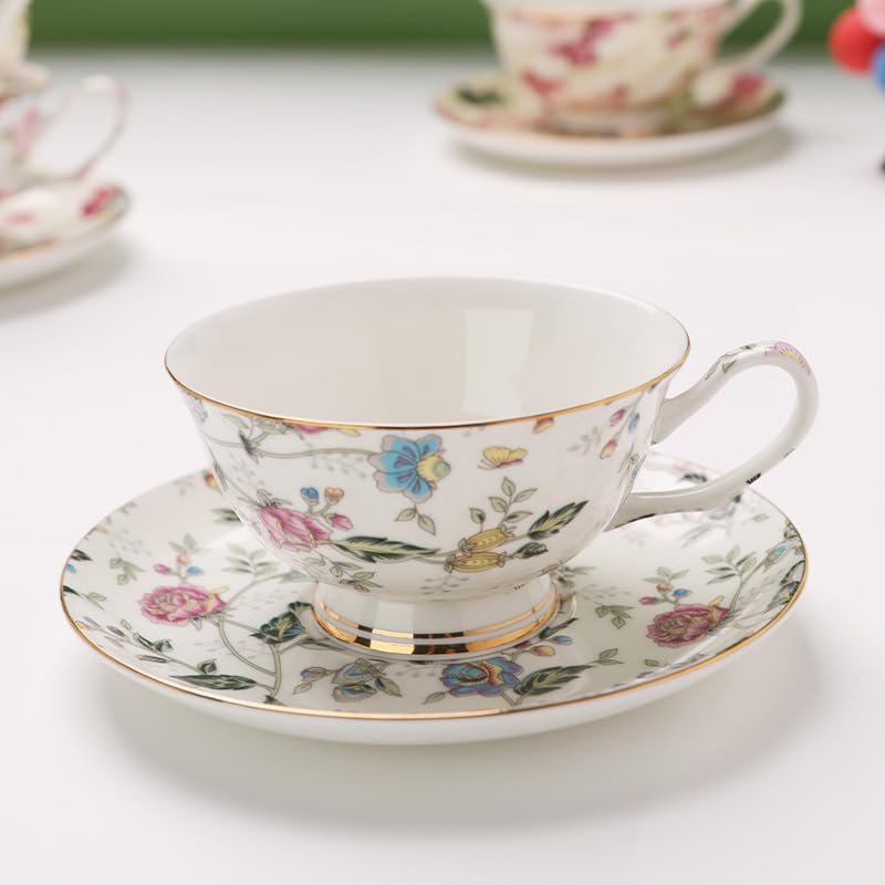 Set di tazze e piattini da caffè e tè in ceramica Peony Peony Ceramica Set di tazze da caffè e piattini Piatto per tazza da latte e succo Regalo di compleanno per ufficio e casa