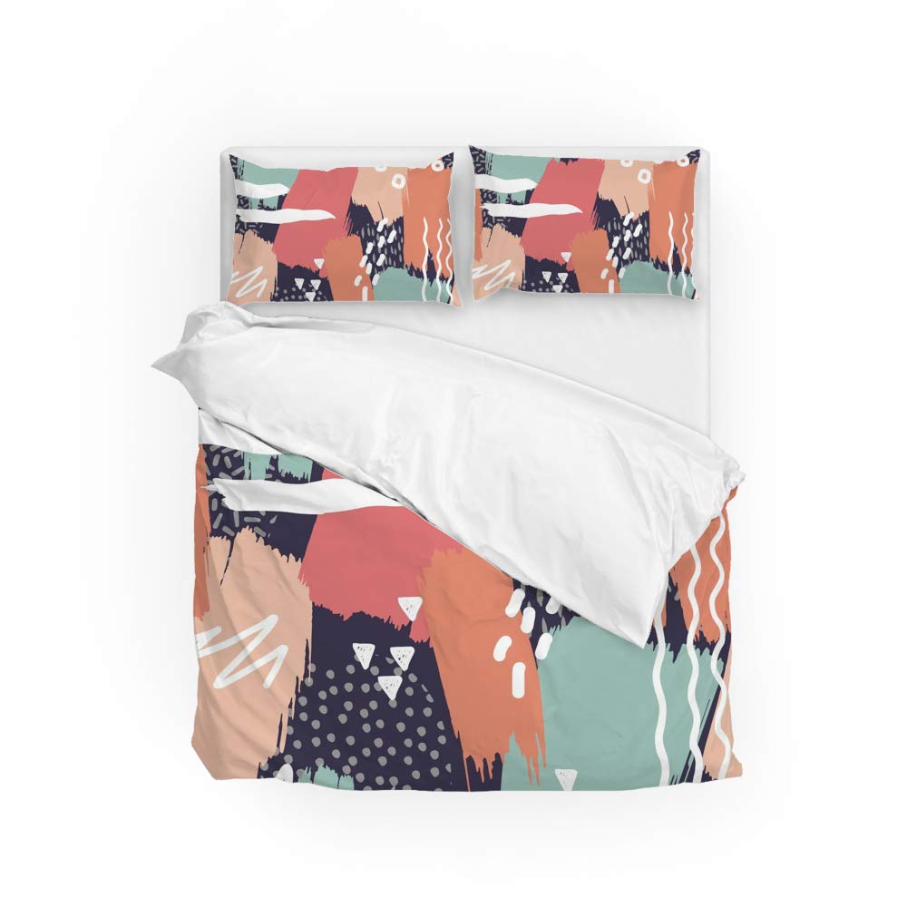 Housse de couette avec 2 taies d'oreiller motif encre pour chambre moderne