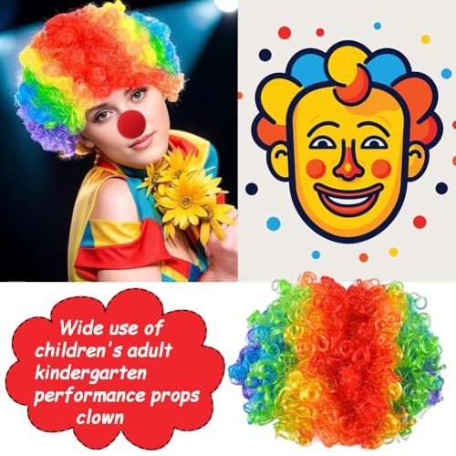 Clown Perücke Locken,Clown Perücke Halloween, Kinderperücke Clown,Explosion Kopf Perücke für Kinder, Clown Zubehör Unisex, Zubehör für Karneval Cosplay Zirkusshow Party,Regenbogenfarbe