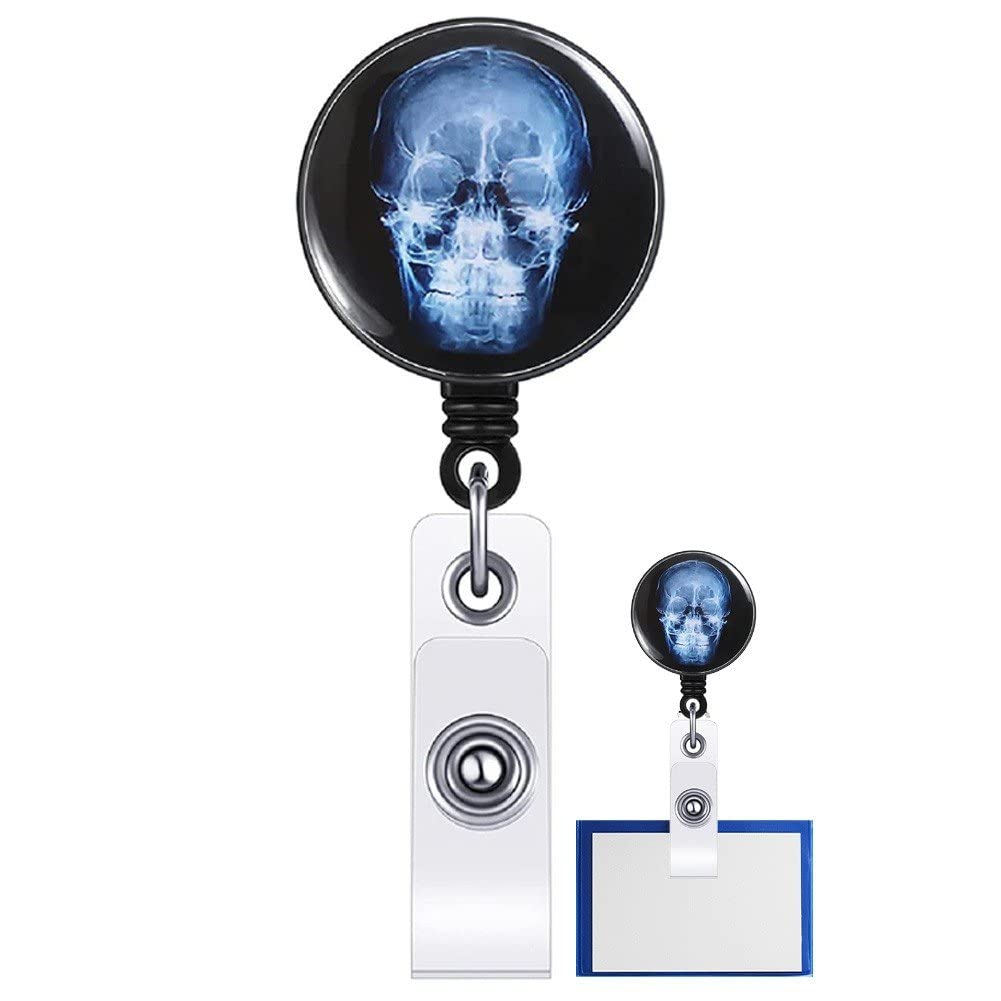 Abbdbd Skull Badge Reel Retractable Xray Badge Holder Halloween Name Id Badge Reel Holder with Clip for Nurse Doctors Teacher Student
