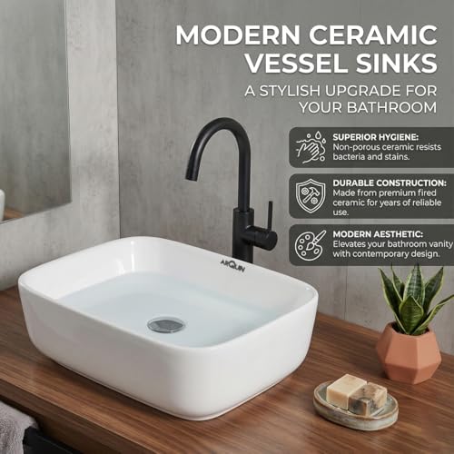 Image of ARQUIN ARQUIN Wash Basin for Bathroom Table Top Washbasin, Countertop Basin | Ceramic Washbasin Bathroom,Hotel | Living Room | Office Vanity Wash Basin (15.75x11.81x5.91 Inch) x