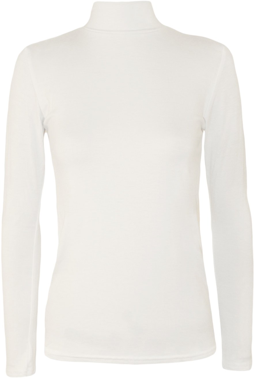 WearAll Womens Plain Turtle Neck Long Sleeve Ladies Thin Jersey Stretch Top - White - 12-14