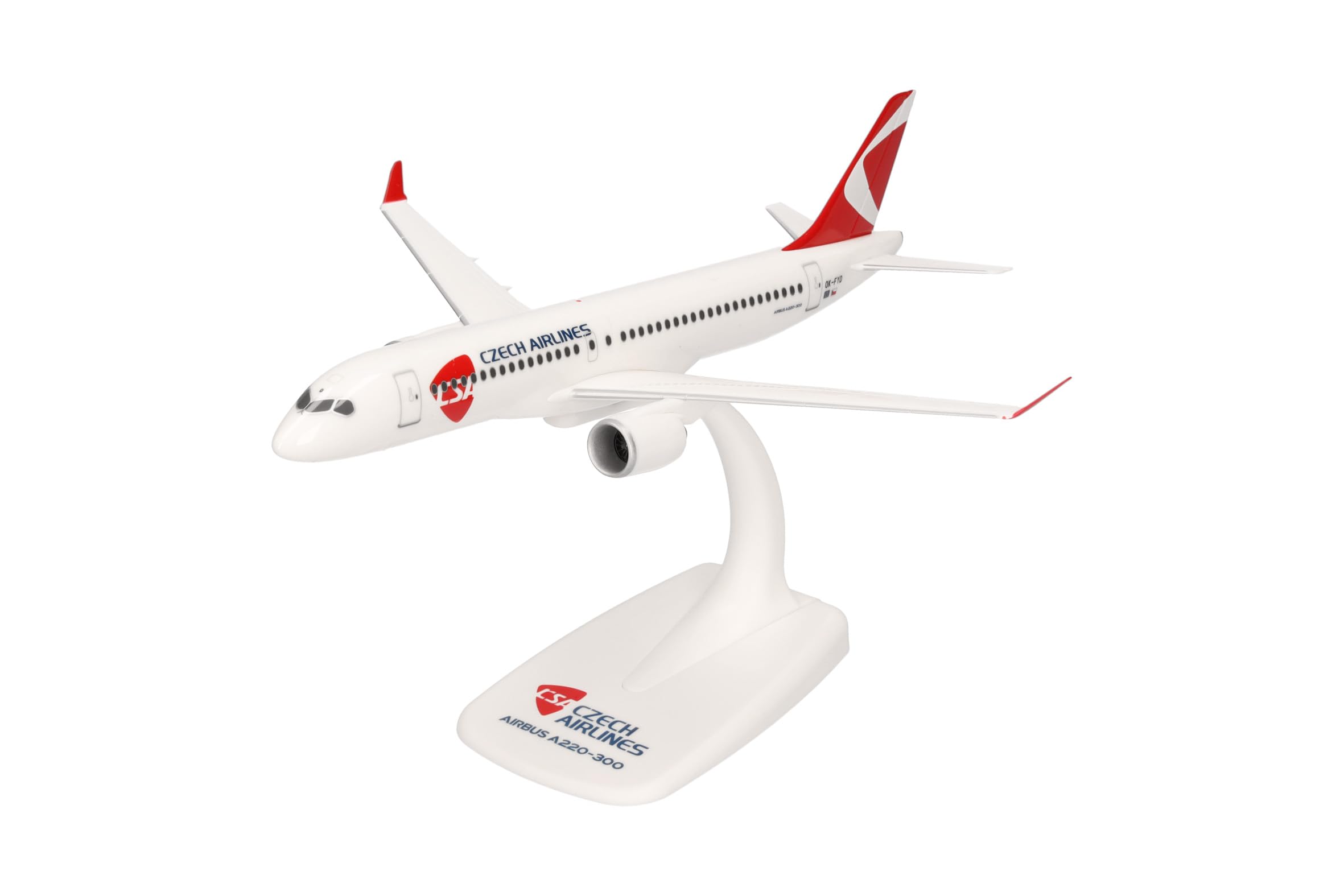 Herpa Snap-Fit airplane model CSA Czech Airlines Airbus A220-300, on a scale of 1:200, plastic miniature with pedestal, collectors edition