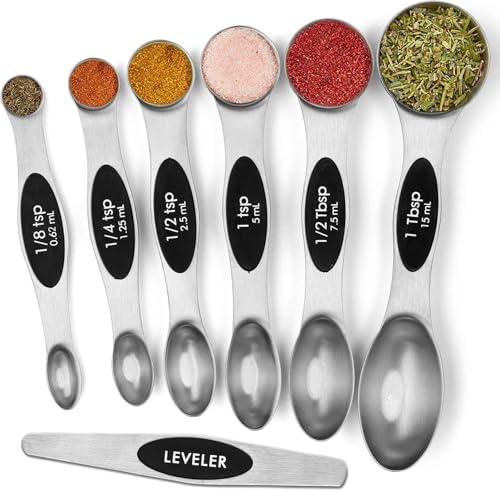 Image of INKULTURE Magnetic Measuring Spoons Set of 7, Dual-Sided Stainless Steel Measuring Spoons, Fits Spice Jars, Accurate Kitchen Measuring Spoon Set with D-Ring, Dishwasher Safe