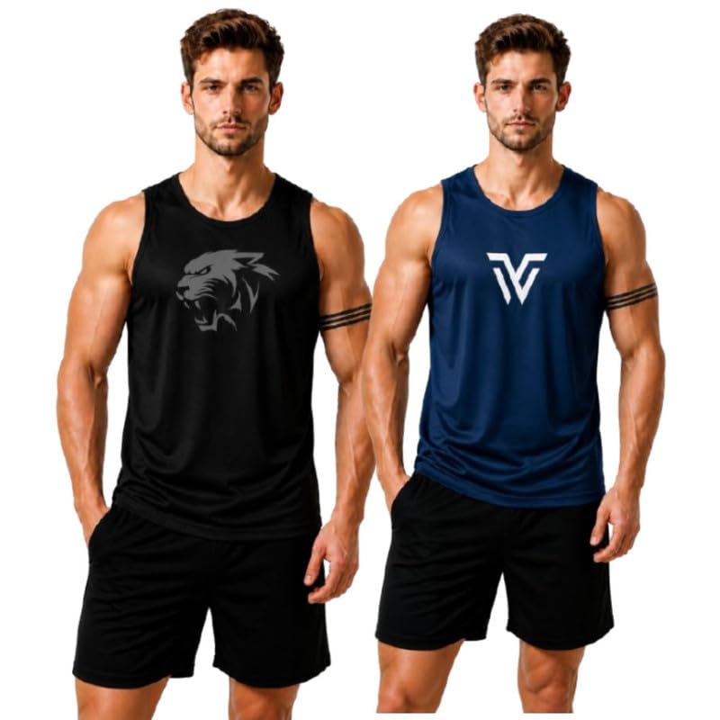 Pack of Two Sando for Gym Wear | Vest for boy and men | Pack of 2 Sando Yellow and Grey Color Printed Design for gym Wear Regular fir for morning walk gym wear-picture-16