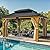 GOOBED Wood Gazebo Outdoor Hardtop Double Roof Heavy Duty Wooden Frame Galvanized Steel Canopy w/Curtain and Netting, for Patio, Deck, Backyard (13X15FT)