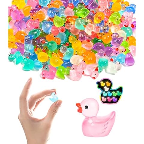 Mini Ducks Tiny Ducks, BIBUTY Luminous Mini Resin Ducks Glow in The Dark Little Small Ducks, Mini Figurines in Bulk Mini Plastic Ducks Dollhouse Accessories, Miniature Ducks Mini Toys Animals 120 Pack Cover