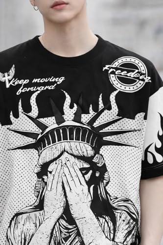 Image of Men's Polyester Oversize Printed T-Shirt, Color Block, Round Neck, Regular Fit, Urban Streetwear Theme