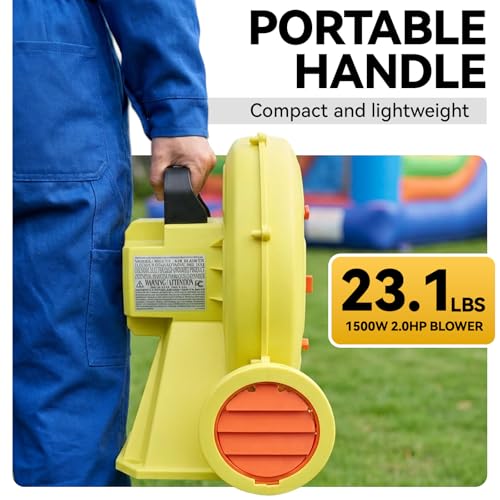 Image of Bounce House Blower, 1500W 2.0HP Powerful Air Blower with Great Heat Dissipation, Strong Wind Inflatable Blower for Bouncy Castle, Jumper, Water Slide, Bounce House, Leaf Blower Corded
